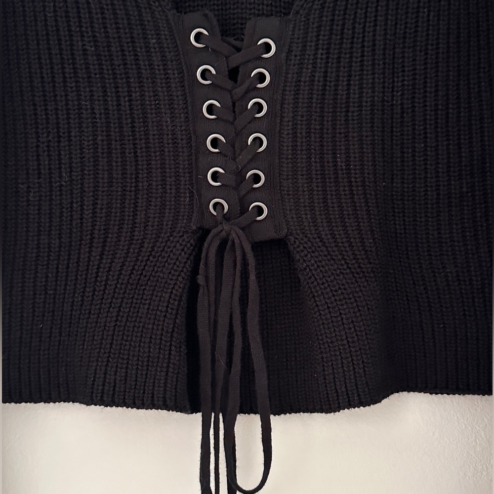 Lace- Up Front Ribbed Sweater - Picture 3 of 6
